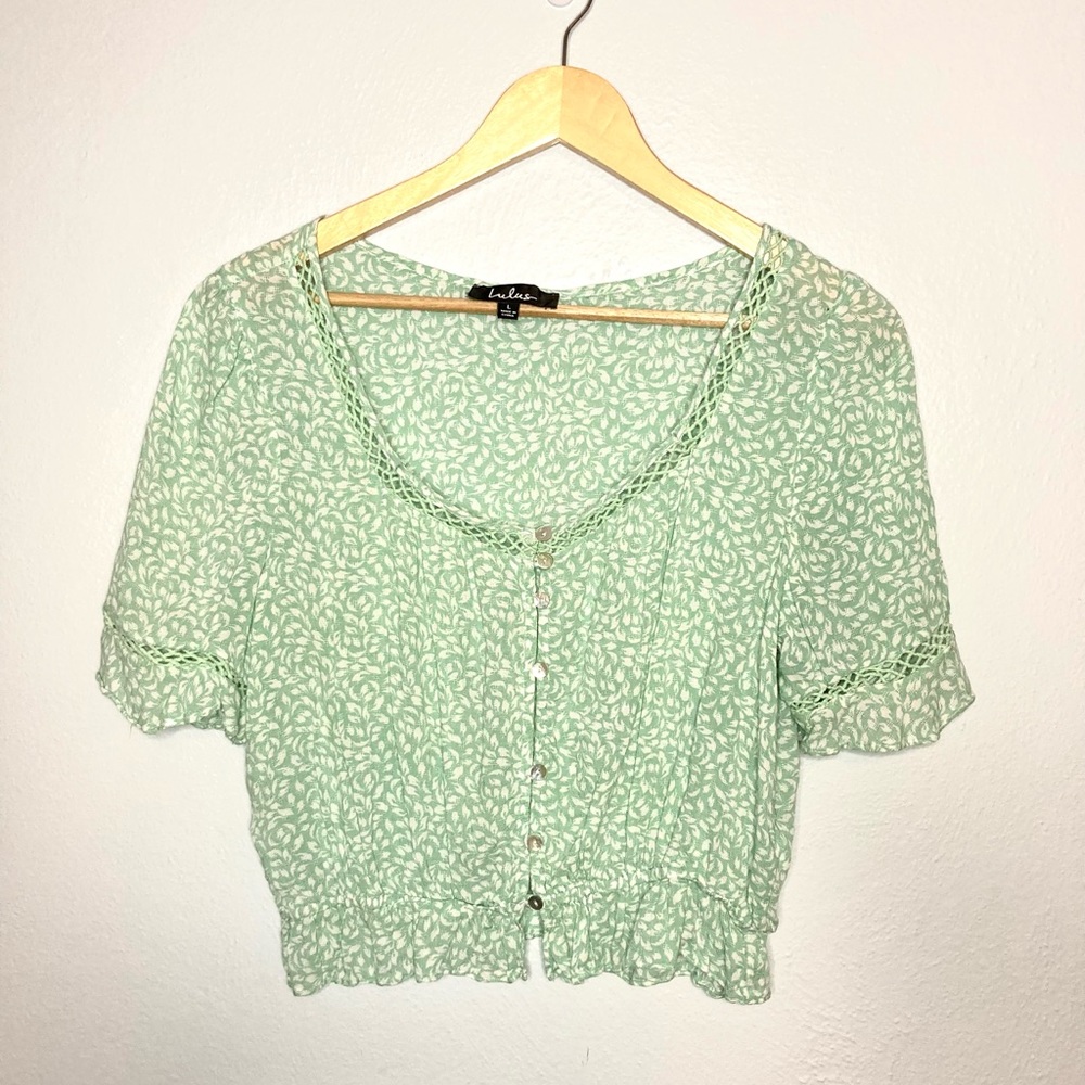 Lulus green floral button down top